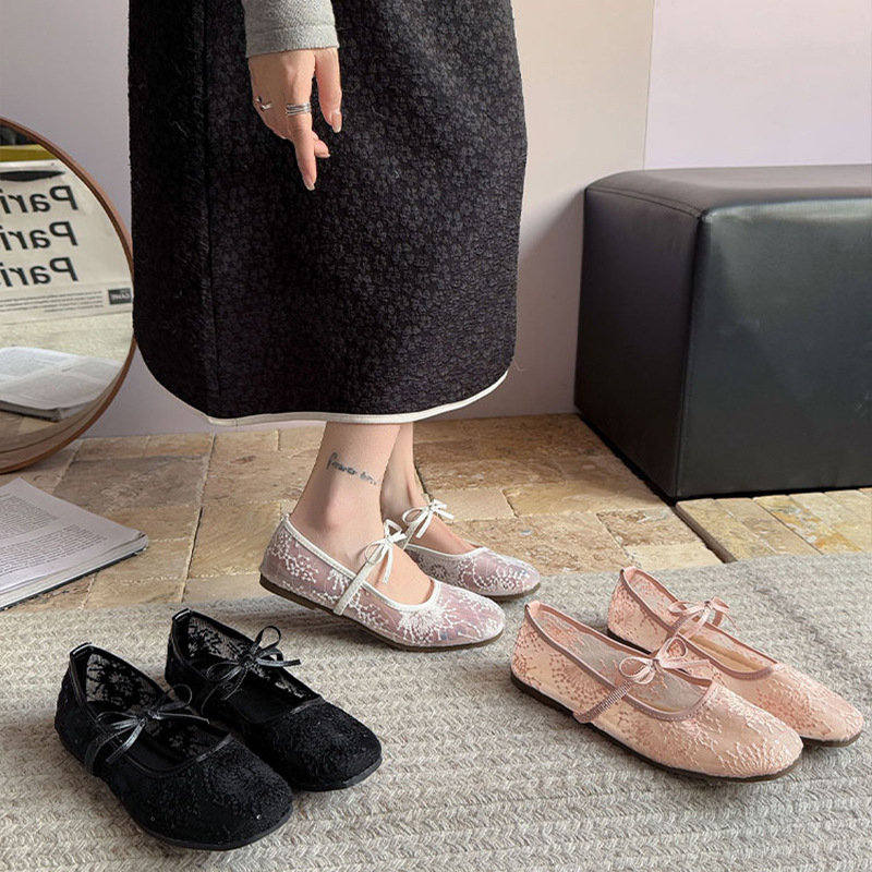 Ballet Flat Women - รองเท้าบัลเล่ต์แบบสวมสำหรับผู้หญิง รุ่นใหม่ปี 2026 ผ้าตาข่ายโปร่งลายปัก ระบายอากาศได้ดี พื้นรองเท้าแบบเรียบ