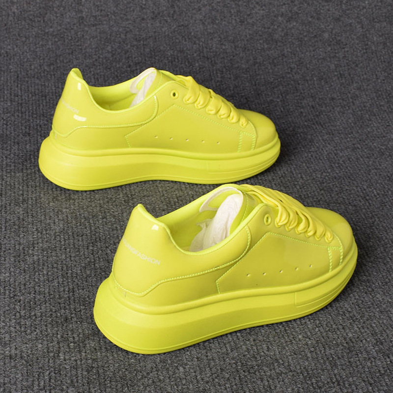 Women'S Shoes For Tennis - รองเท้าลำลองสีขาวเคลือบเงา ปี 2025 สำหรับผู้ชายและผู้หญิง รองเท้าผ้าใบหนังแก้ว พื้นหนา
