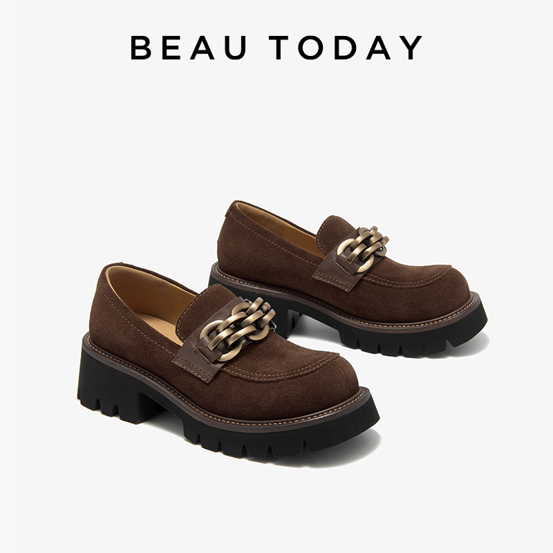 Women Shoes Ysl - BEAUTODAY Vintage Loafers ผู้หญิงหนังนิ่มโซ่โลหะทองแฟลตเย็บสุภาพสตรีรองเท้าหนัง Handmade 26656