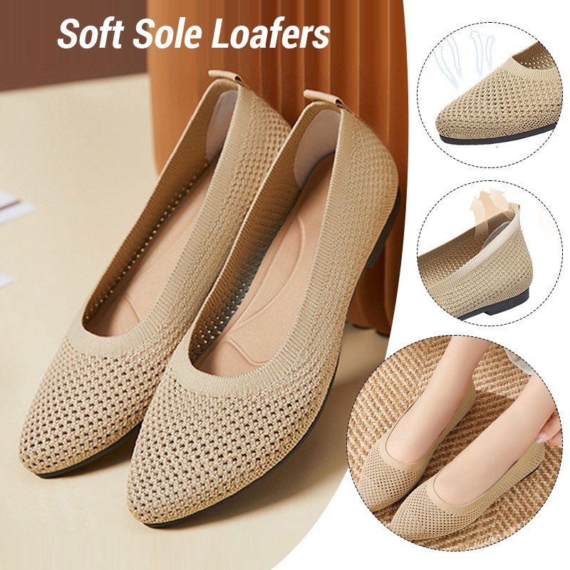 Ballet Flat Women - รองเท้าผู้หญิงแบบสวม ถักนิต พื้นนุ่ม น้ำหนักเบา ระบายอากาศได้ดี รองเท้าลำลองสำหรับผู้หญิง