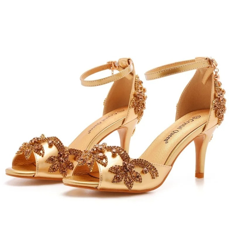 Women'S Shoes Peep Toe - แฟชั่นดีไซเนอร์รองเท้าสตรีหรูหราประดับด้วยเพชรเปิดนิ้วเท้ารองเท้าส้นสูงสำหรับผู้หญิงรองเท้าแต่งงานที่สวยงามซานดาเลียส มูเยร์