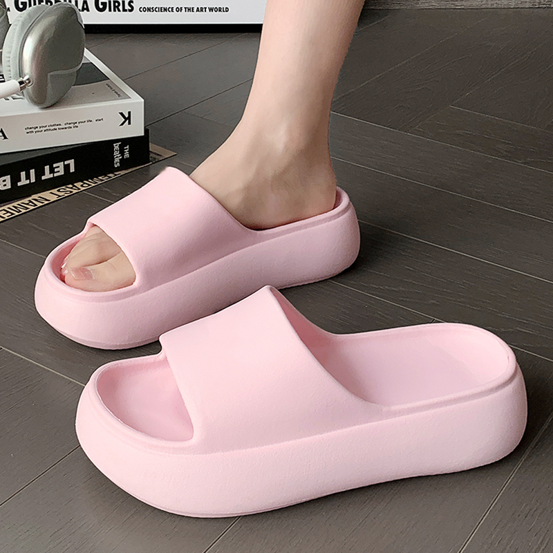 Mule Slip On - รองเท้าแตะพื้นหนา 6 ซม. สีชมพู สำหรับผู้หญิง ใส่ในบ้าน