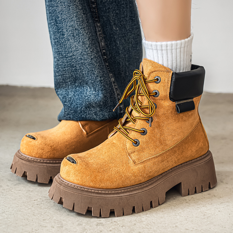 Suede Ankle Boot - รองเท้าบูทหุ้มข้อสูงแบบคลาสสิก รองเท้าบูทหนังลำลองสำหรับผู้ชาย รองเท้าบูททำงานแบบมีพื้นหนา รองเท้าบูทหัวกว้าง รองเท้าบูทขี่มอเตอร์ไซค์ รองเท้าผ้าใบ