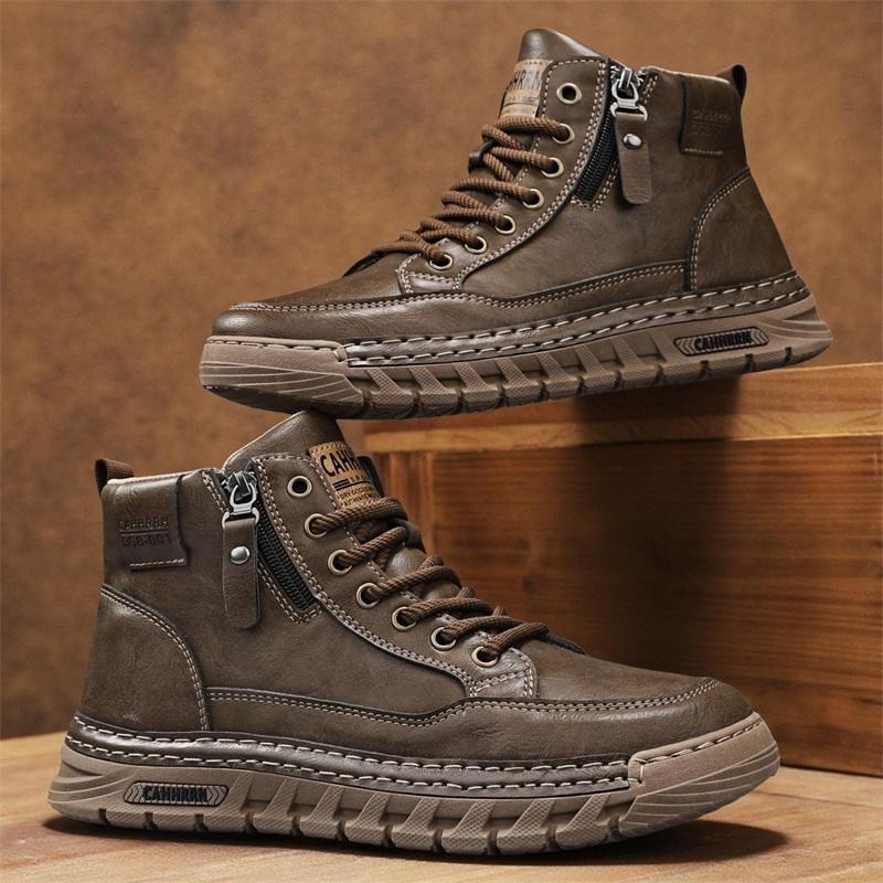 Suede Ankle Boot - รองเท้าบูทหุ้มข้อหนังผู้ชาย รองเท้าบูทขี่มอเตอร์ไซค์สำหรับฤดูใบไม้ผลิและฤดูหนาว กันลื่น สวมใส่สบาย เหมาะสำหรับกิจกรรมกลางแจ้ง เดินป่า