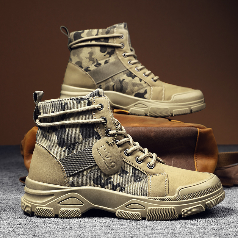 Suede Ankle Boot - รองเท้าบูททรงสูงสำหรับผู้ชายฤดูใบไม้ร่วงลายพรางทะเลทรายรองเท้าลำลองแบบแบนรองเท้าบูทผู้ชายระบายอากาศได้ดีไม่ลื่นรองเท้าทำงานสำหรับชายซาปาติญ่า ฮอมเบอร์