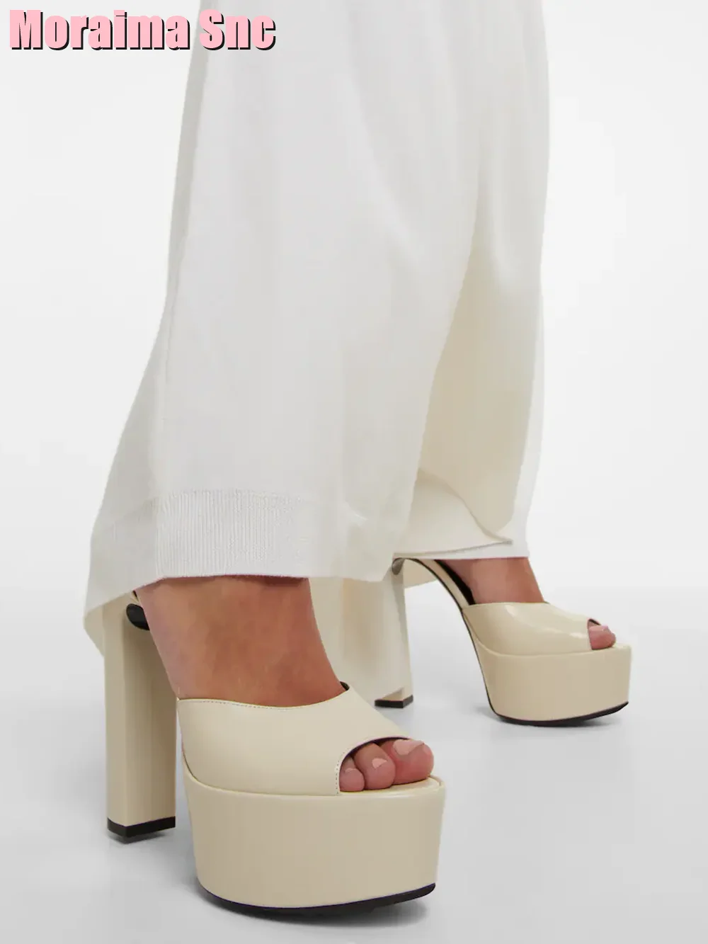 Women'S Shoes Peep Toe - รองเท้าแตะส้นตึกหนังสิทธิบัตรเปิดนิ้วเท้ารองเท้าผู้หญิงเซ็กซี่สายรัดข้อเท้าหนาและฤดูร้อนแฟชั่นส้นหนาใหม่ล่าสุดสีพื้นเรียบ