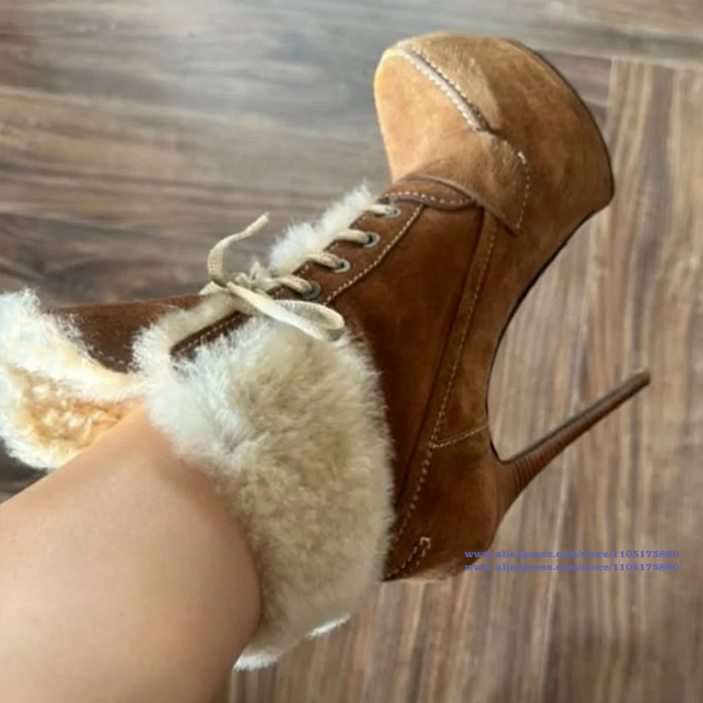 Suede Ankle Boot - รองเท้าบูทส้นเข็มหนังกลับสีน้ำตาล รองเท้าบูทส้นตึกหัวมน รองเท้าบูทผู้หญิง รองเท้าสำหรับงานปาร์ตี้ รองเท้าสำหรับเดินแบบ รองเท้าดีไซน์หรูหรา