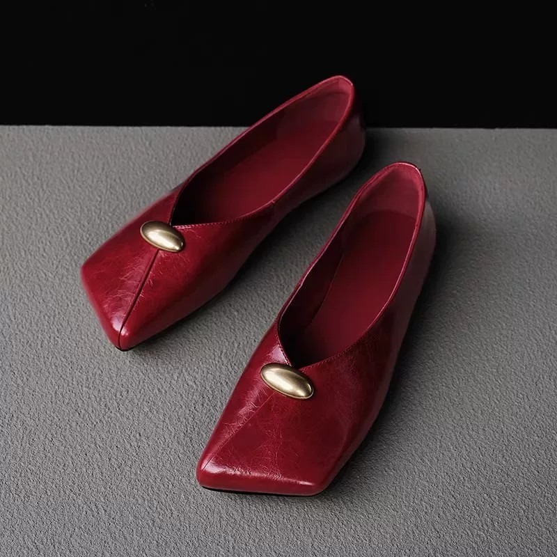 Women'S Shoes For Flat Feet - รองเท้าผู้หญิงแบบใหม่ปี 2026 พื้นนุ่ม หนังนิ่ม หัวเหลี่ยม สวยงาม