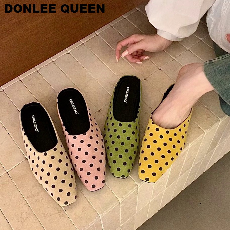 Ballet Flat Women - รองเท้าสไลด์แบบสวมลำลองแฟชั่นลายจุดสำหรับผู้หญิง รุ่นใหม่ประจำปี 2026 รองเท้าโลฟเฟอร์แบบสวม พื้นแบน นุ่ม