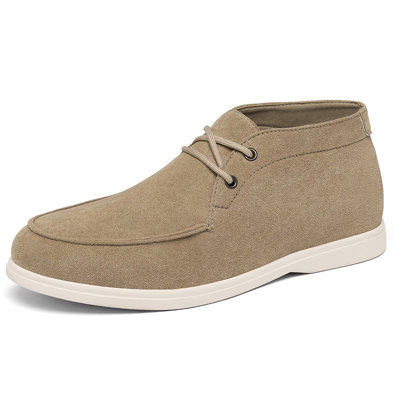 Suede Ankle Boot - รองเท้าบูทชูคาหนังกลับสไตล์อังกฤษคลาสสิกสำหรับผู้ชาย รองเท้าบูทข้อเท้าลำลองพื้นสีขาว สีดำ และสีกากี