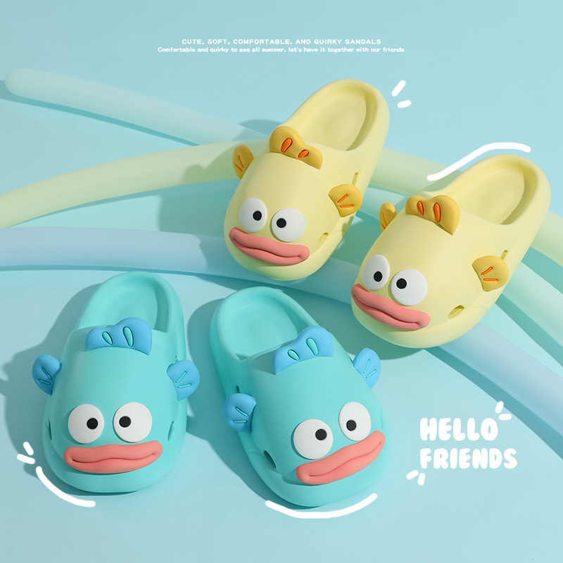 Mule Slip On - รองเท้าแตะปลาการ์ตูน - รองเท้าแตะปิดนิ้วเท้าสําหรับฤดูร้อนของผู้หญิงสไตล์การ์ตูนน่ารักรองเท้าแตะกันลื่นพื้นหนาในร่มสําหรับผู้หญิงในฤดูร้อน