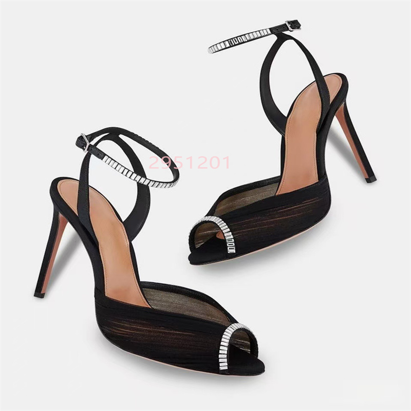 Women'S Shoes Peep Toe - รองเท้าส้นสูงแบบสวมปลายแหลมประดับลูกไม้สีขาวสำหรับผู้หญิง รุ่น Crystal V สไตล์เรียบหรูสำหรับฤดูร้อน