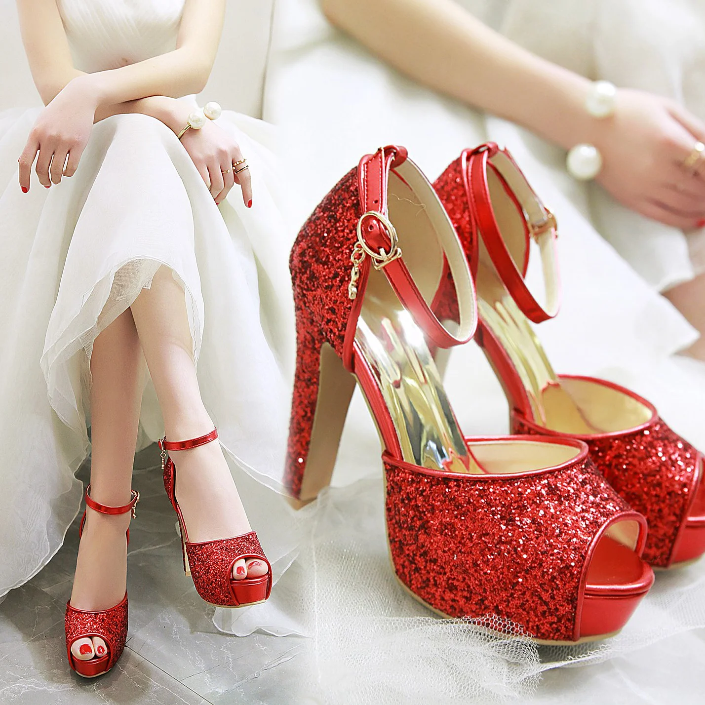 เงินฤดูร้อนผู้หญิงรองเท้าส้นสู - Women'S Shoes Peep Toe บทวิจารณ์และราคา