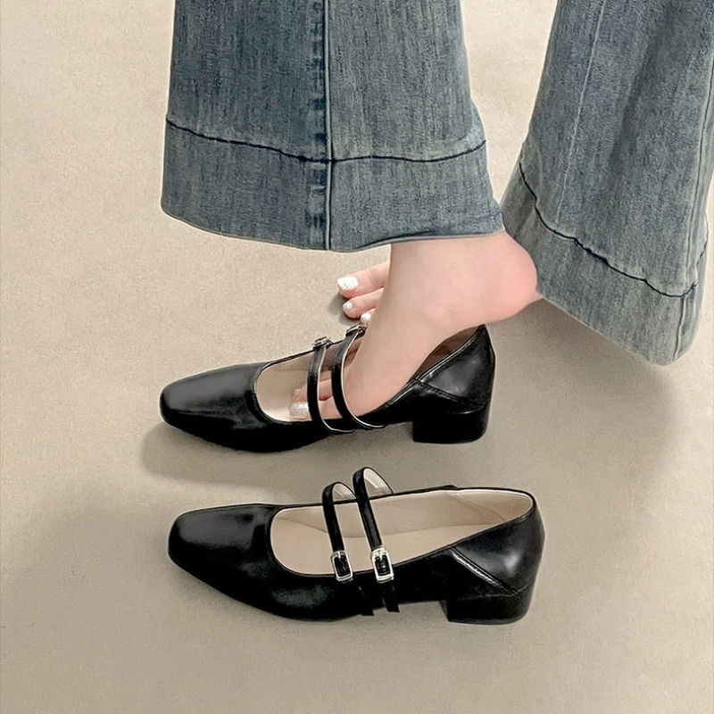 รองเท้าส้นเตี้ยทรงเหลี่ยมสำหรั - Women Shoes Elegant บทวิจารณ์และราคา