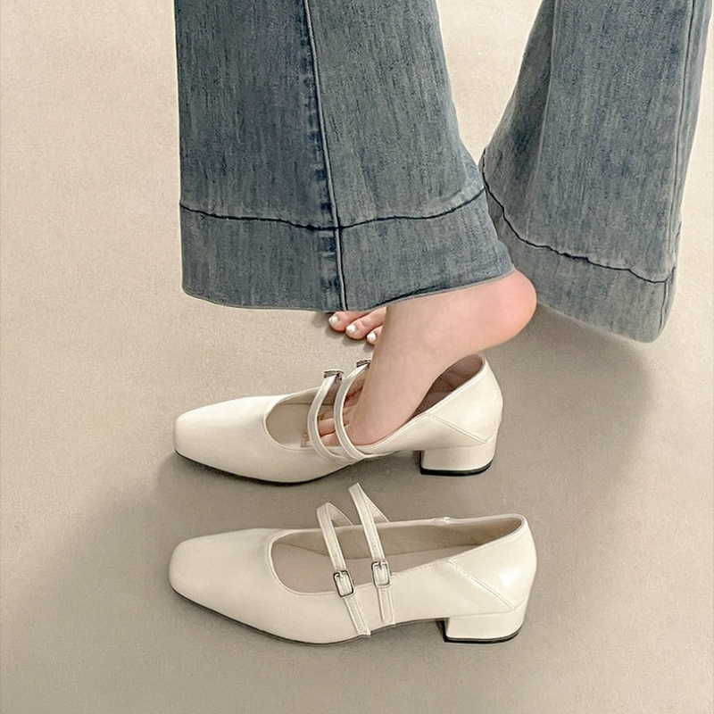 รองเท้าส้นเตี้ยทรงเหลี่ยมสำหรั - Women Shoes Elegant บทวิจารณ์และราคา